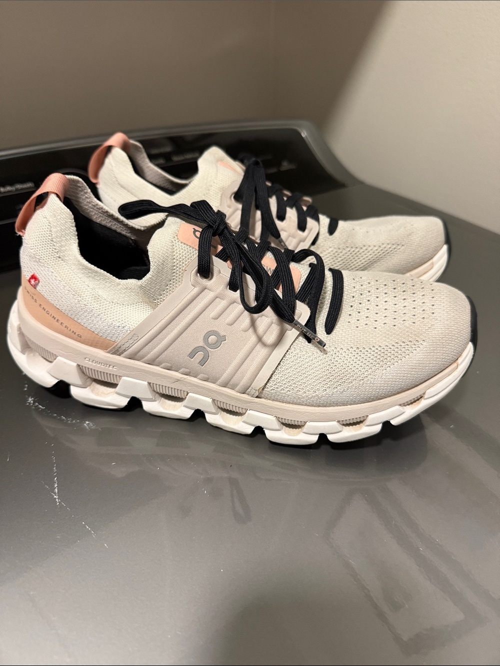 On Running Neutral Beige Sneakers with Black Laces
